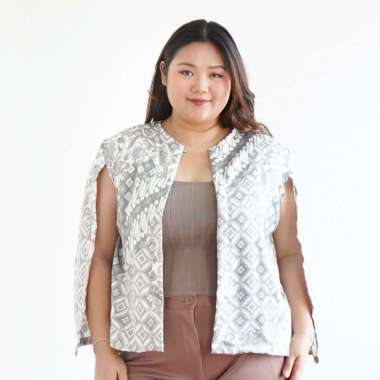 C2W XXL Blazer Outer Batik Wanita All Size Satin Women's Clothes Elegant BIG SIZE 651-PTC Grey