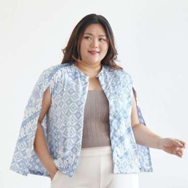 C2W XXL Blazer Outer Batik Wanita All Size Satin Women's Clothes Elegant BIG SIZE 651-PTC Blue