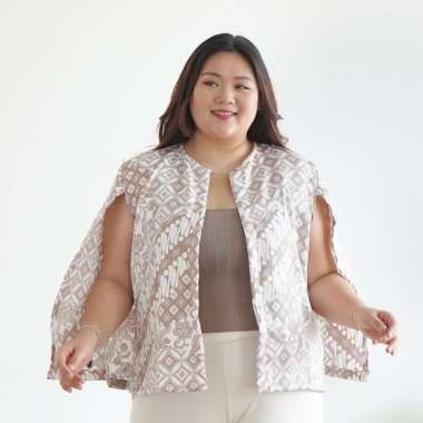 C2W XXL Blazer Outer Batik Wanita All Size Satin Women's Clothes Elegant BIG SIZE 651-PTC Brown