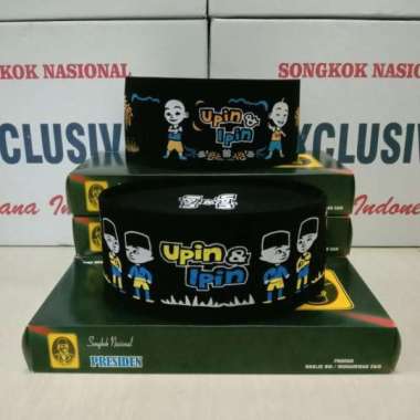 TERMURAH !!! PECI/SONGKOK/KOPIAH NASIONAL HITAM BERKUALITAS MOTIF KARAKTER UPIN DAN IPIN UNTUK ANAK 