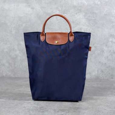 Tas LONGCHAMP LE PLIAGE NAVY BROWN HANDLE SHOPPER BAG 100% ORIGINAL 37X11X38CM