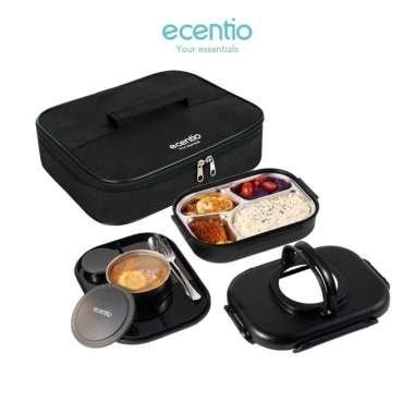Ecentio 4 Sekat Kotak Makan Set 1100ml anti tumpah Lunch Box Set Stainless sendok free tempat sup hi