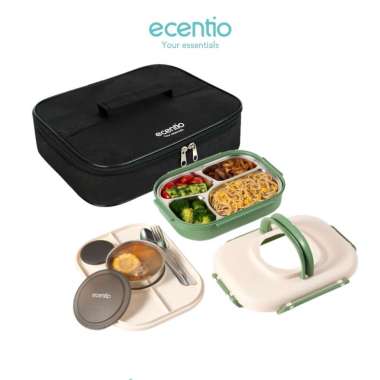 Ecentio 4 Sekat Kotak Makan Set 1100ml anti tumpah Lunch Box Set Stainless sendok free tempat sup hi