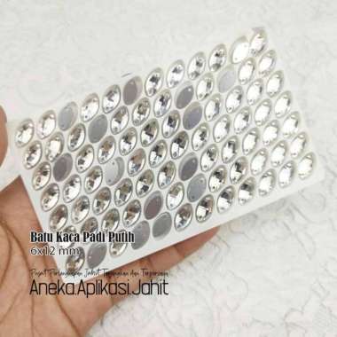 84 BIJI BATU KACA 6X12 MM PUTIH POLOS - jahit