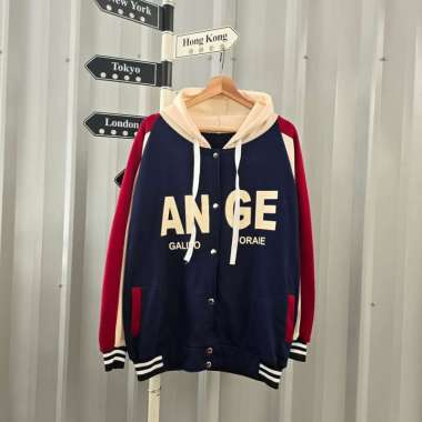 Kiukiu Ange Baseball Hoodie - Jaket Couple - Baju Jaket Couple Pasangan - Jaket Baseball Hoodie NAVY