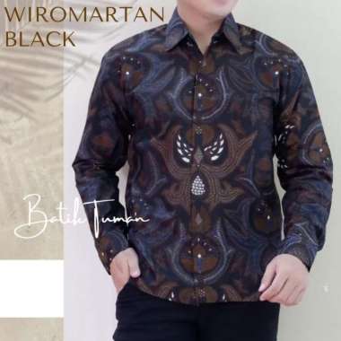 WIROMARTAN BLACK Kemeja Batik Pria Lengan Panjang Batik Solo Eksklusif M Hitam
