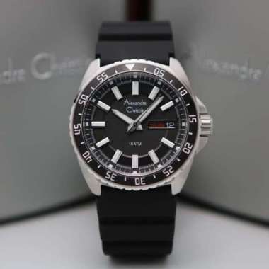 Jam Tangan Alexandre Christie AC6541 Rubber Strap Silver Black