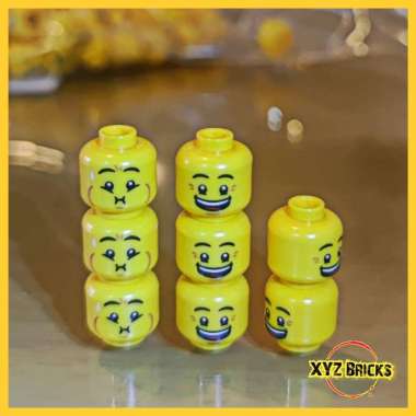 LEGO PARTS 6123728 - Head Yellow Dual Sided Eyebrows Crow's Feet Open Mouth Smile / Queasy Expressio