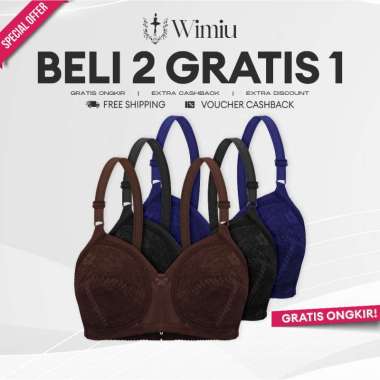 WIMIU PAKET HEMAT BELI 2PCS GRATIS 1PCS BH BRA WANITA CUP C D JUMBO TANPA BUSA TANPA KAWAT BRA BEHA 