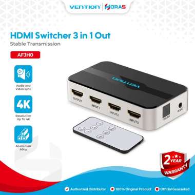 Vention HDMI Switcher 3 in 1 Out With Audio Separation 3 port 4K 1080P Toslink Aux out - AFJH0