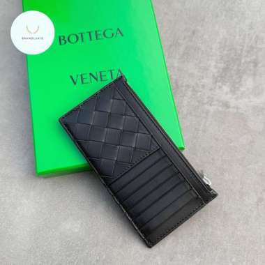Bottega veneta intrecciato long zippered multi cardholder in black 14cc + 2 side slot + 1central zip