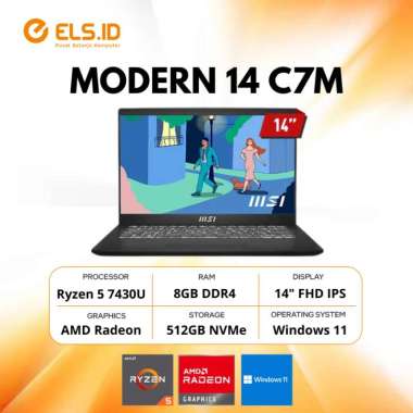 MSI Modern 14 C7M Ryzen 5 7430U 8GB SSD 512GB 14" FHD W11+OHS