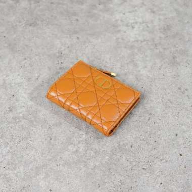 Dompet CHRISTIAN DIOR DAHLIA LEATHER GHW BROWN BIFOLD ZIP WALLET 100% ORIGINAL 11X9CM
