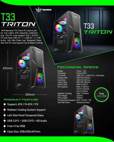 Casing PC Gaming NYK Nemesis Triton T33 Free 4 Fan RGB
