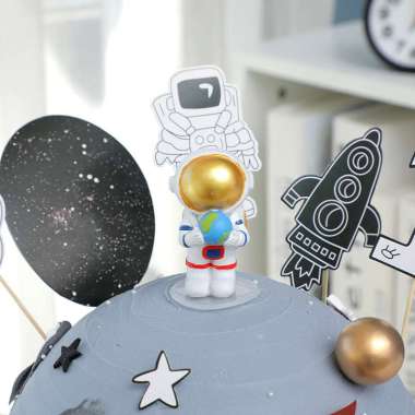 Dekorasi Hiasan Kue Ulang Tahun Space Astronaut - Birthday Anak Tema Astronot Luar Angkasa Shower Ca