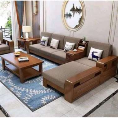 set kursi tamu sofa tamu jati sudut modern jati