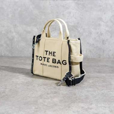 Tas MARC JACOBS THE TOTE BAG BLACK BEIGE CANVAS BAG MEDIUM 100% ORIGINAL 33X25X16CM