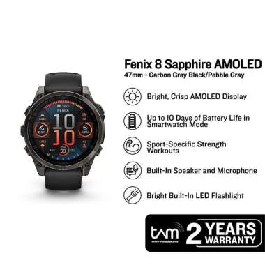 Jam Tangan Pria Garmin Fenix 8 47 010-02904-29 Smartwatch Sapphire Amoled Carbon Gray DLC Titanium S