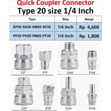 Quick Coupler SP20 PP20 SH20 PH20 SM20 PM20 SF20 PF20 Connector Kompresor Angin 1/4 Inch - SH20 PP20