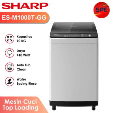 MESIN CUCI TOP LOADING SHARP KAPASITAS 10 KG ES-M1000T-GG GARANSI RESMI (MEDAN)