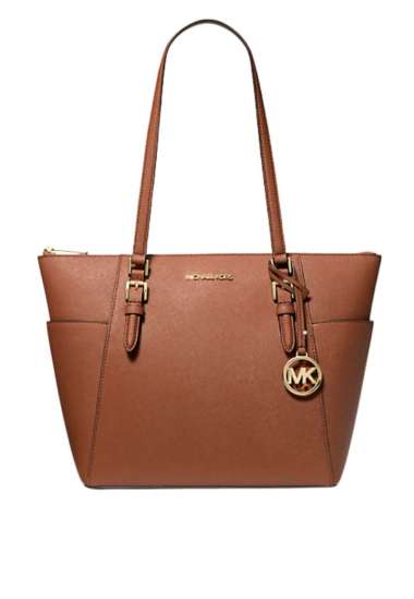 Charlotte Large Saffiano Leather Top-Zip Tote Bag Luggage