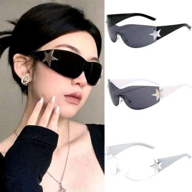 Kacamata Futuristic Star Frameless Sunglasses Bintang Glasses Y2k Anti UV KC Star Futuristic White