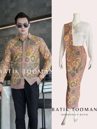SURYA PINK GOLD Couple Sarimbit Rok 2 Lapis kemeja Batik Slimfit Warna Krem Yellow Bahan Katun Halus