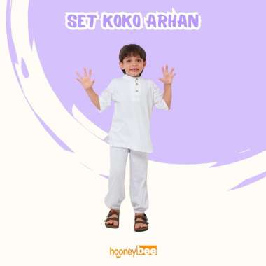 Hooneybee Arhan Putih - Setelan Koko Anak [Size 1-5 Tahun] Baju Koko Kaos Laki-Laki Bahan Adem 2Y