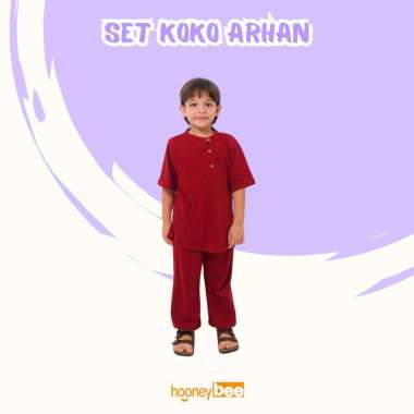Hooneybee Arhan Maroon - Setelan Koko Anak [Size 1-5 Tahun] Baju Koko Kaos Laki-Laki Bahan Adem 2Y