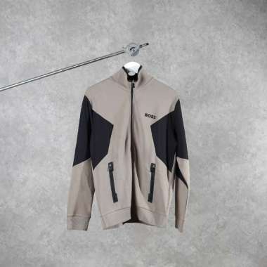 Jaket HUGO BOSS SKAZ PANEL BLACK SIDE TAUPE ZIP TRACK JACKET 100% ORIGINAL XL
