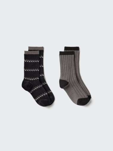 UNIQLO KIDS HEATTECH Kaos Kaki winter Socks anak 2P 2 Pack motif Fair Isle black 20-24 cm One Size