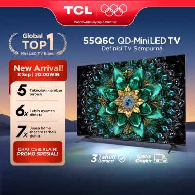 TCL 55 Inch QD-Mini LED TV Q6C - AiPQ Pro Processor - 5in1 Healthy Eye care - 144Hz - Smart Android 