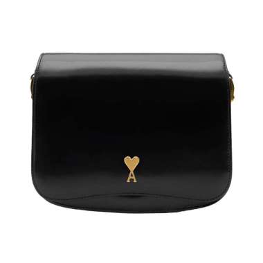 AMI Paris Glazed Leather Paris Paris Bag Black