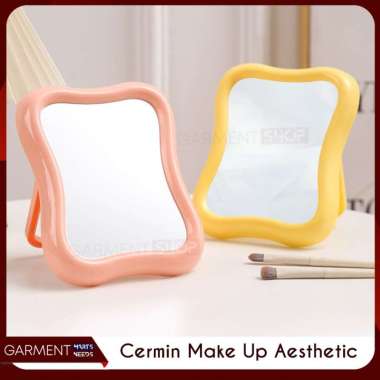 Cermin Rias Estetik Standing Mirror Make Up Kaca Beauty Cermin Kosmetik Portable Korean Style BIRU