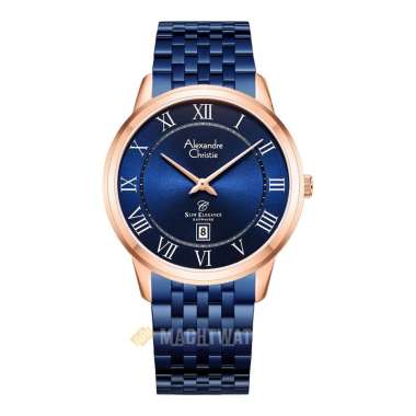 Jam Tangan Pria Alexandre Christie Slim Elegance AC 8709 MD BURBURM Men Blue Dial Blue St Steel Stra