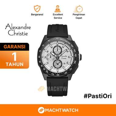 Jam Tangan Pria Alexandre Christie Chronograph AC 6688 MC RIPSL Men Silver Dial Black Rubber Strap