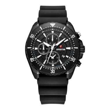 Jam Tangan Pria Expedition Chronograph E 6869 MC RIPBA Men Black Dial Black Rubber Strap