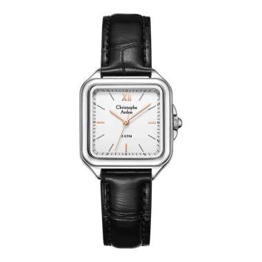 Jam Tangan Wanita Christophe Arden CA 1003 LH LSSSLBA Ladies Silver Dial Black Leather Strap