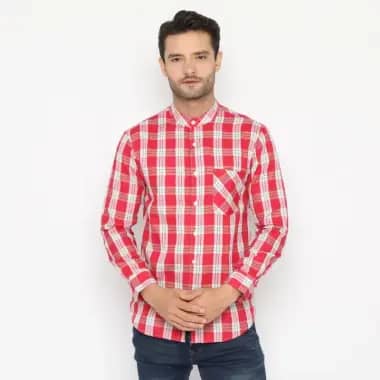(LAST CALL) Platini Kemeja Shanghai Motif Kotak Lengan Panjang Katun Merah 961027