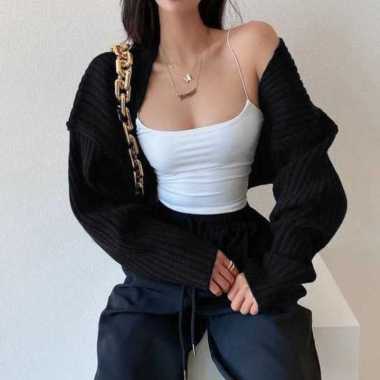 Balero Crop Cardy / Bolero Crop / Liam Oversize Crop Cardigan / Cardigan Rajut HITAM