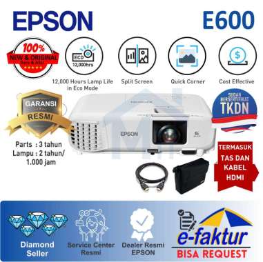 PROYEKTOR EPSON EB-E600 EBE600 EB E600 XGA 3LCD 3400 Lumens TKDN EB-E500 E500 Resmi