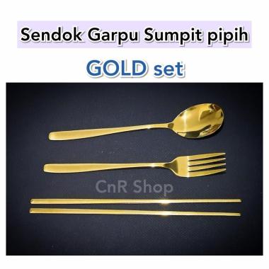 Sendok Korea Garpu Sumpit Pipih Sujeo GOLD