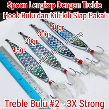 Umpan Pancing Spoon Metal Lure Model S Lengkap Dengan Treble Hook Bulu ukuran 40gr