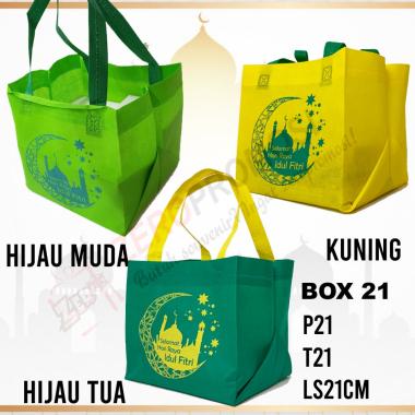 Tas lebaran Idul Fitri - Eid Mubarak - Tas Kain Model Box Custom Box kue 20 Hijau muda