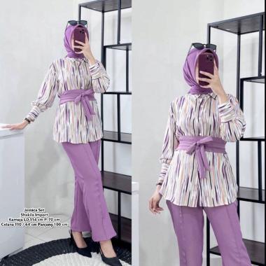 Jessica Set - One Set Wanita Kemeja Shakila Import Setelan Wanita Celana Kulot Lengan Panjang Set Ba