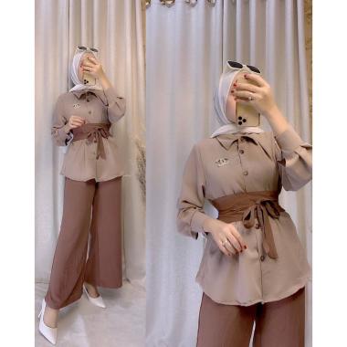 Jessica Set - One Set Wanita Kemeja Shakila Import Setelan Wanita Celana Kulot Lengan Panjang Set Ba