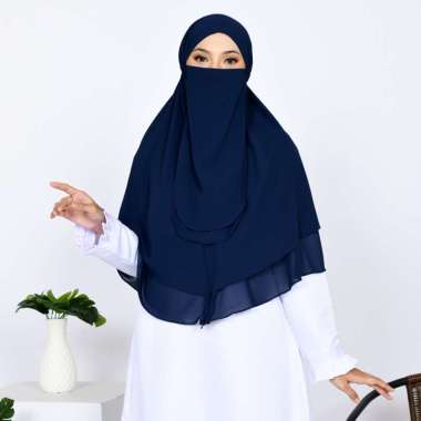 Jilbab Bergo Syari Azzahra Resleting Khimar + Free Cadar Niqab Satu Set Semua Ukuran Navy