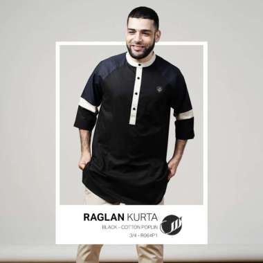 SAMASE RAGLAN KURTA R064P 3/4 Black Cotton Poplin Baju Koko Pria M
