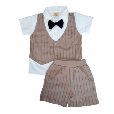 PLEU Setelan Rompi Garis Dasi Setelan Baju Anak Laki-Laki 3 Tahun Khaki