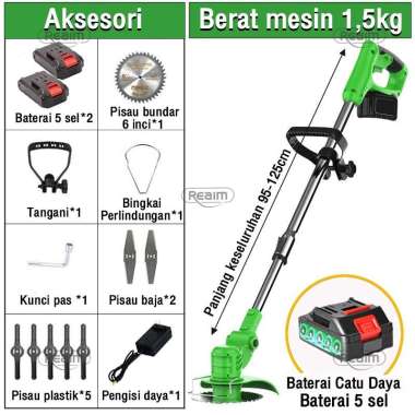 Mesin Potong Rumput Baterai 288V 88V hijau/2 baterai